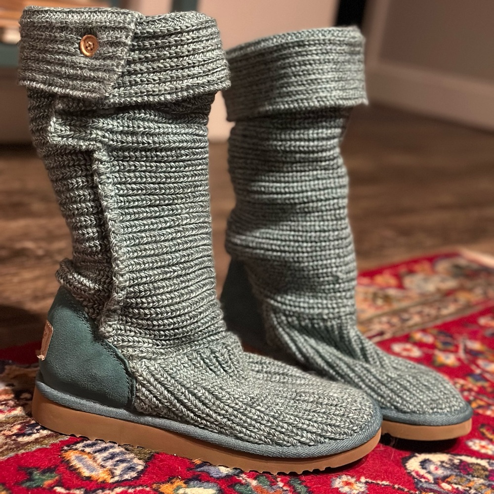 Blue Uggs Warm Booties size 7 Slippers Knit Ugg Winter Boots - Picture 3 of 4